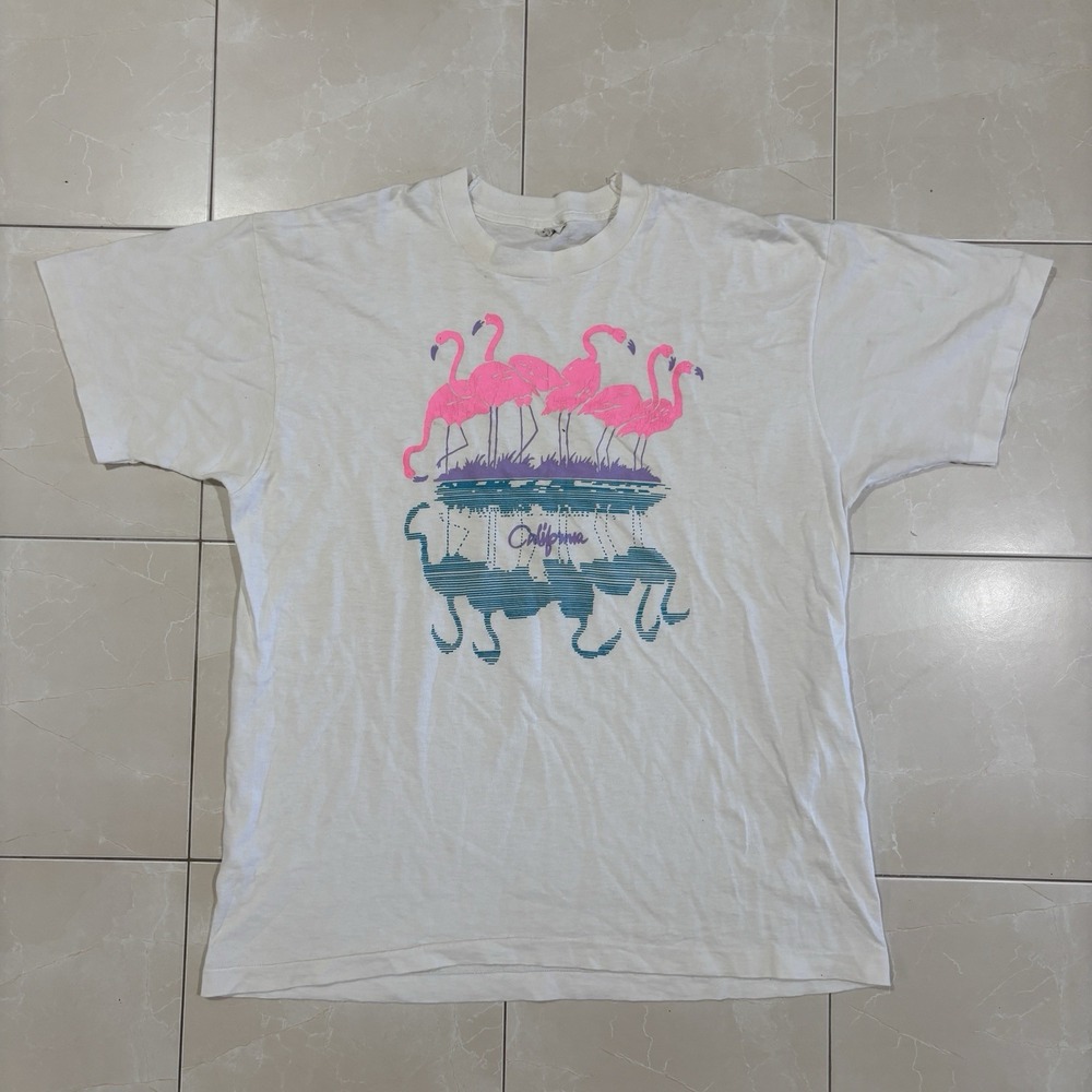 Vintage 80s 90s California Nature T Shirt Flamingo Miami Thin Men's XL Single